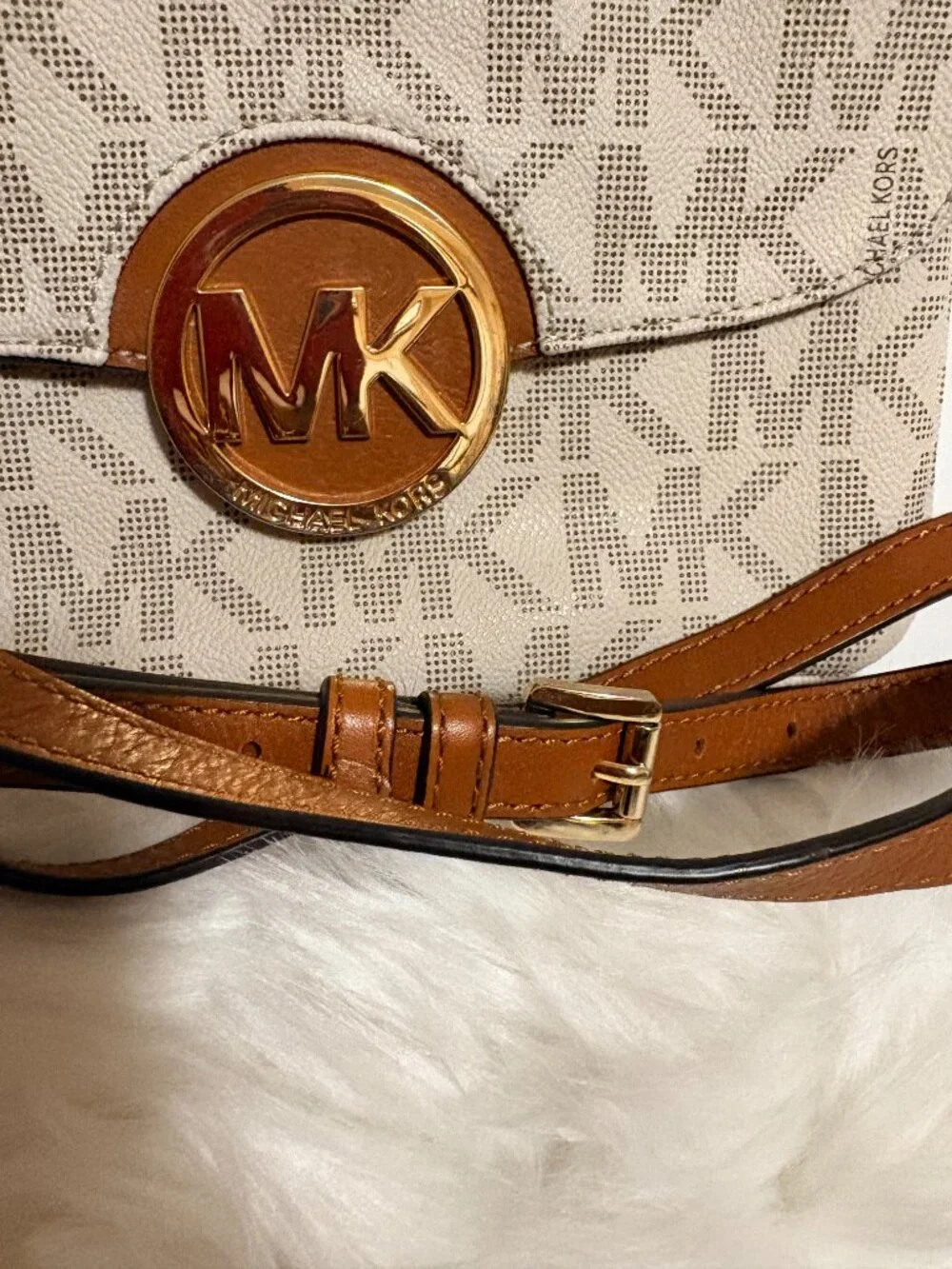 Michael Kors Fulton Large Logo Flap Crossbody Vanilla MK Signature Chain Bag